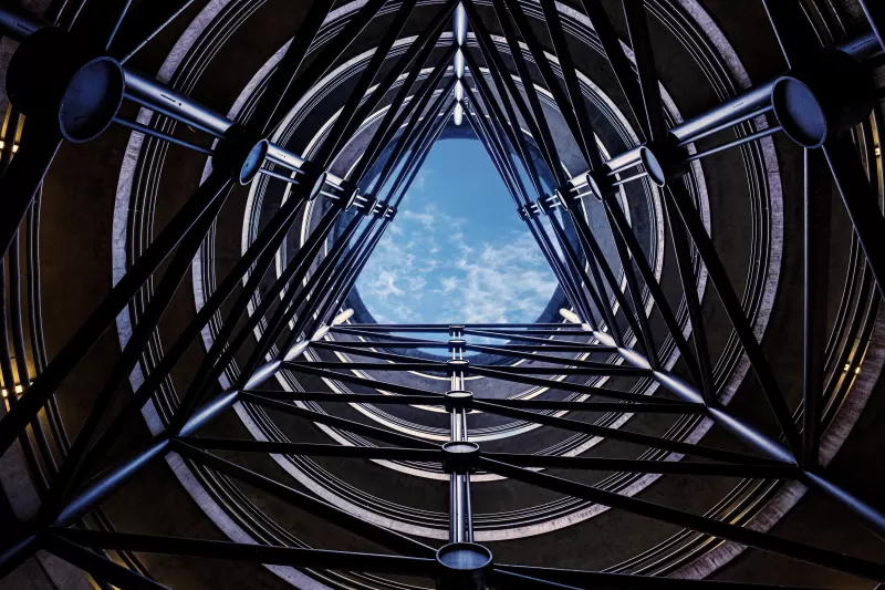 Car park structure, Looking up, Symmetry, 5K wallpaper