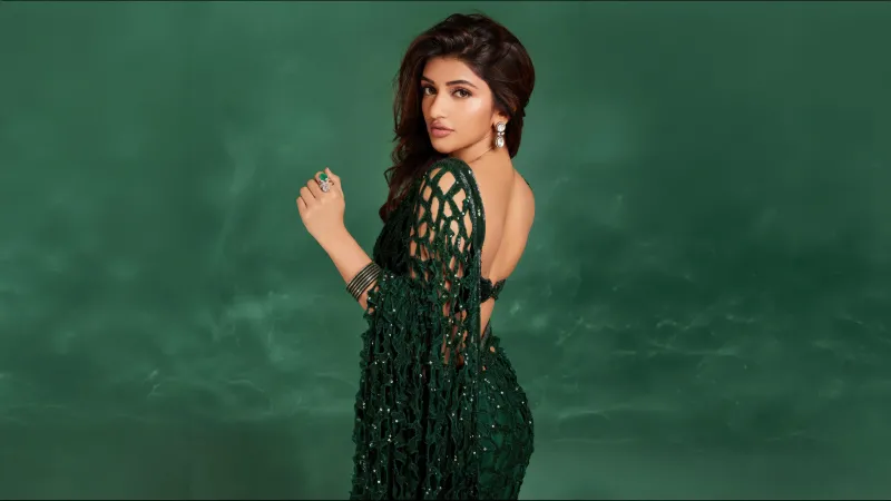 Sreeleela Saree, Green background 5K
