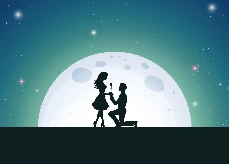 Proposal silhouette under the moon wallpaper, Romantic couple, Stars