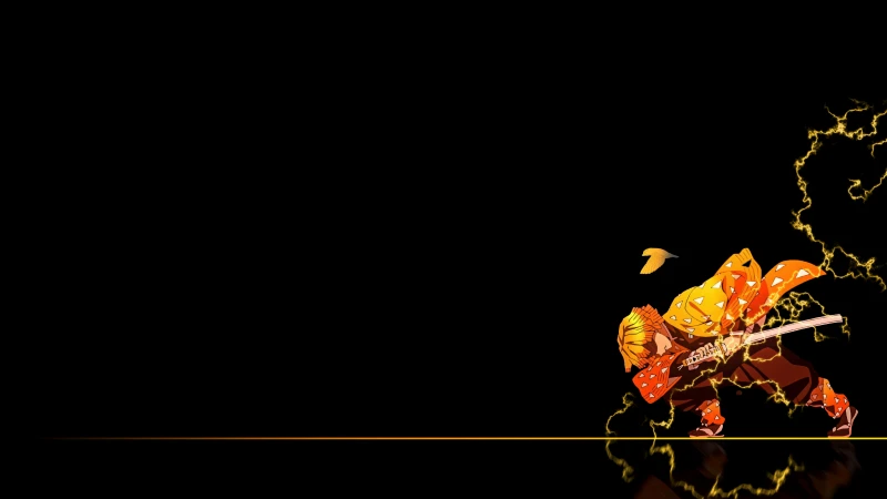 Minimal Zenitsu Agatsuma Thunder Breathing, Black background 5K, Demon Slayer: Kimetsu no Yaiba