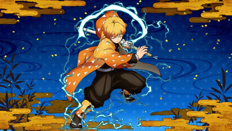 Zenitsu Agatsuma Thunder Breathing, Demon Slayer: Kimetsu no Yaiba, 8K wallpaper