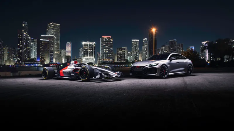 Audi RS 5, Audi R26 Concept, Formula One, 8K wallpaper, Miami Cityscape