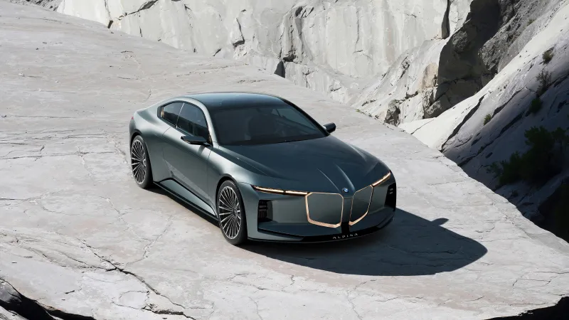 Vision BMW ALPINA concept wallpaper, Grey grand tourer, Rocky canyon, 5K