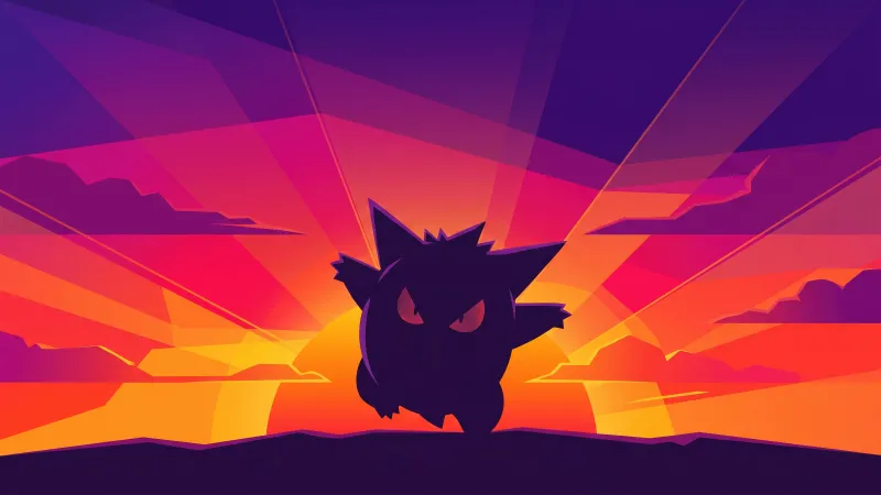 POKEMON, Gengar, Sunset, Stylized, Silhouette, Gradient
