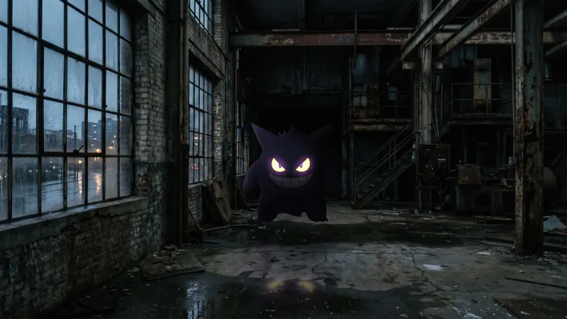 Gengar, POKEMON, Abandoned factory, Dark background