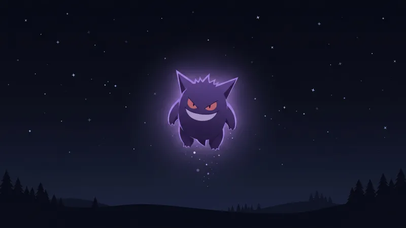 Gengar, Pokémon, Night sky, Stars, Minimalist