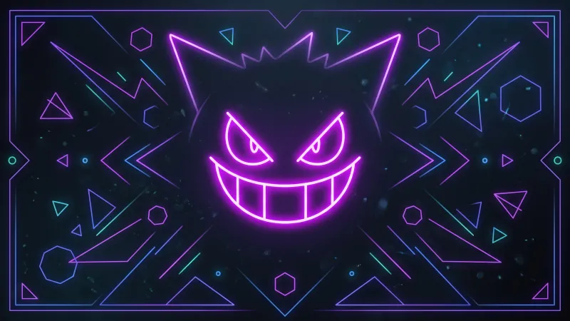 Gengar, Pokemon, Neon, Geometric, Purple