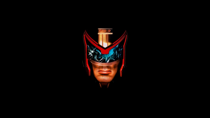Judge Dredd, Black background, Helmet wallpaper, AMOLED, Dystopian, 8K wallpaper