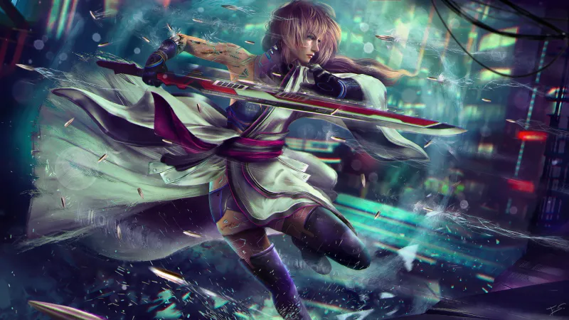 Lightning (Final Fantasy XXIII), Cyberpunk, Fantasy Warrior