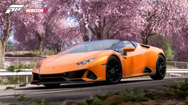 Forza Horizon 6 wallpaper, Lamborghini Huracan EVO Spyder, Cherry blossom road