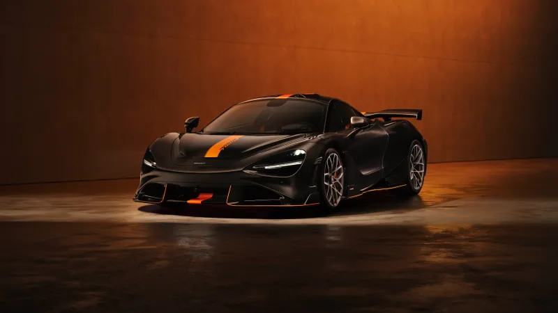 McLaren 788HS Coupe, Black with orange stripe, Orange studio, 2026, 12K wallpaper