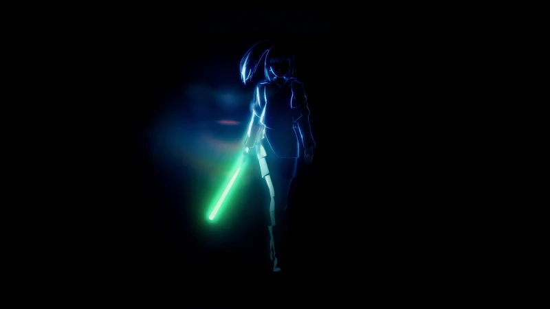 Lah Kara, Star Wars: Visions Presents - The Ninth Jedi, Green lightsaber, Black background, 8K wallpaper