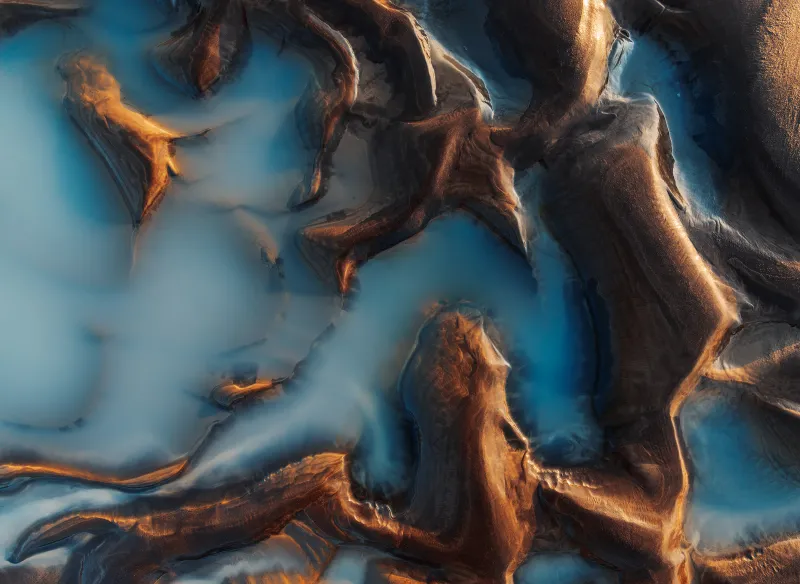 Braided river from above wallpaper, Iceland, Volcanic sand