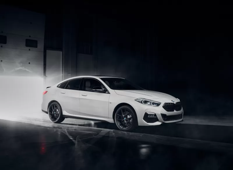 BMW 220d Gran Coupé M Sport, White, Smoke, Dark warehouse, 2021 wallpaper