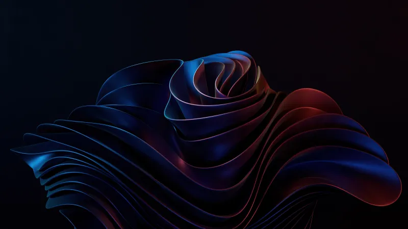 Windows 11 Bloom dark wallpaper, Blue and red, 3D render