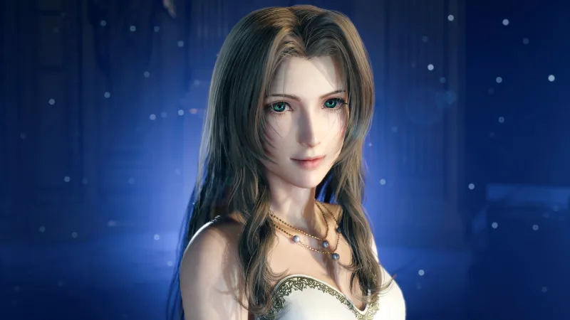 Aerith, Final Fantasy VII Rebirth, Blue background 4K