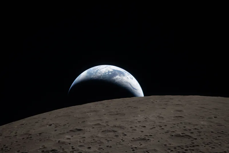Earthrise over the lunar horizon, Artemis II, Moon, 5K wallpaper