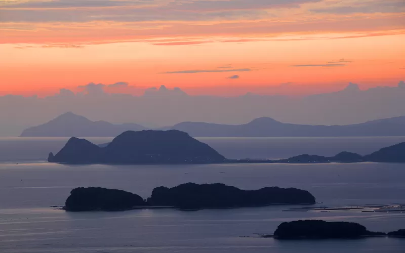 99 Islands, Kujūku Islands, Nagasaki Prefecture, Sasebo, Japan, Orange sky, Sunset, Landscape, Evening, Clouds, Travel, Tourist attraction