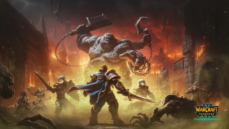 Warcraft III: Reforged, Forsaken Kingdom, Abomination, Burning city, 8K wallpaper