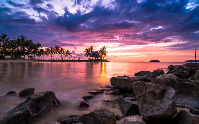 Tanjung Aru Beach wallpaper, Kota Kinabalu, Tropical sunset