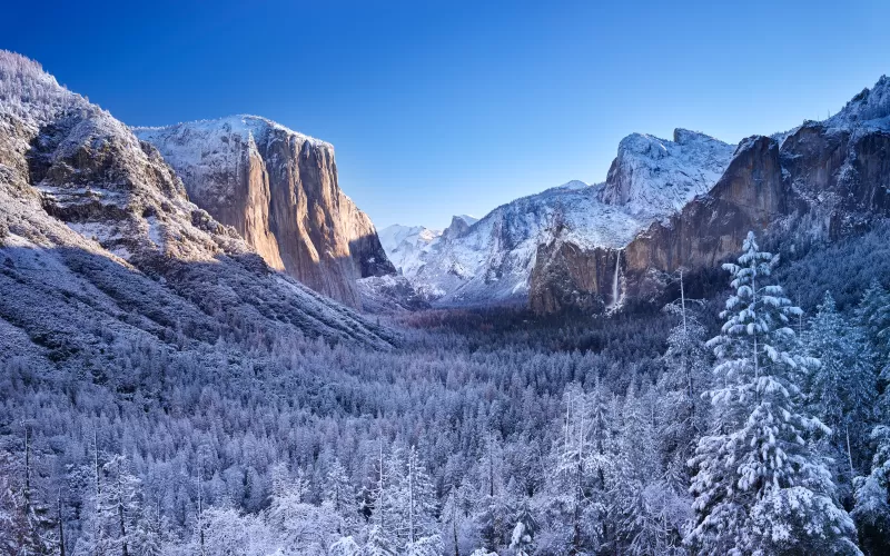 Yosemite National Park, Mountains, Winter, Sunny day, Landscape, California