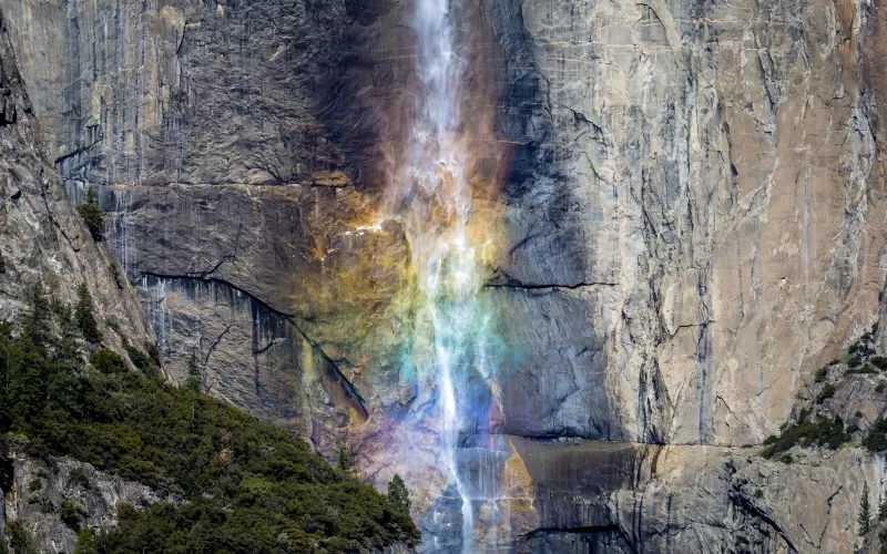 Yosemite Falls, Yosemite National Park, California, Cliff, Waterfalls, Colorful, Rainbow colors, Tourist attraction, 5K