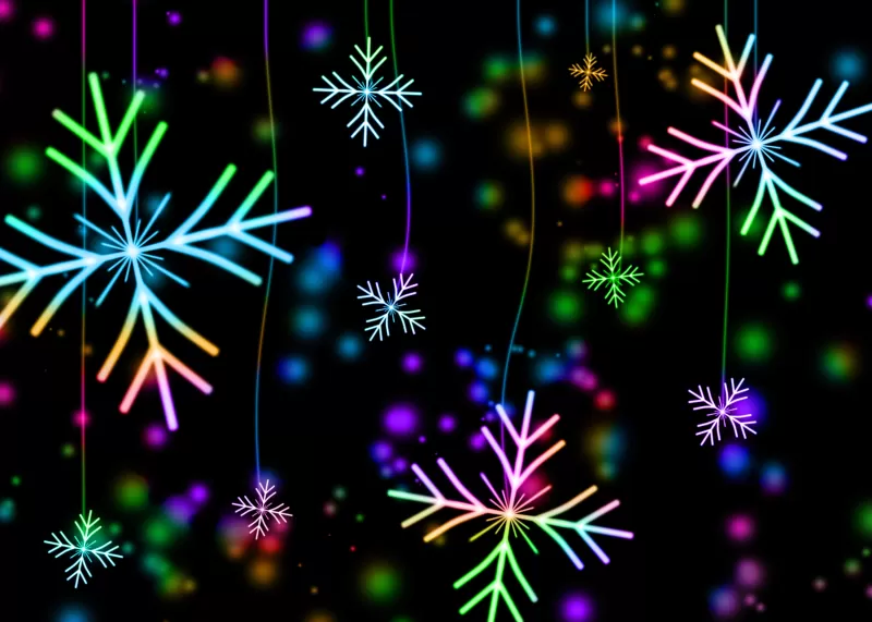 Snowflakes, Winter, AMOLED, Colorful, Black background, Bokeh