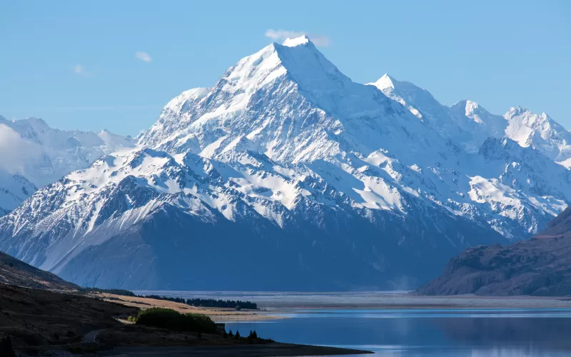 Aoraki Mount Cook, Lake Pukaki, Snowy peaks, 5K wallpaper