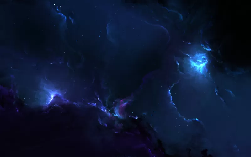Nebulae, Cosmic, Stars, Dark blue, Dark background, Digital illustration, Astronomy, 5K