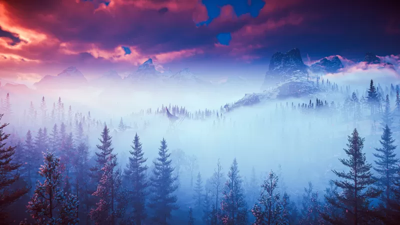 Horizon Zero Dawn, Scenery, Foggy, PlayStation 4, Screenshot, 5K