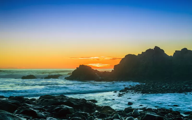 Cape Arago, Oregon coast, Golden sunset, 4K wallpaper