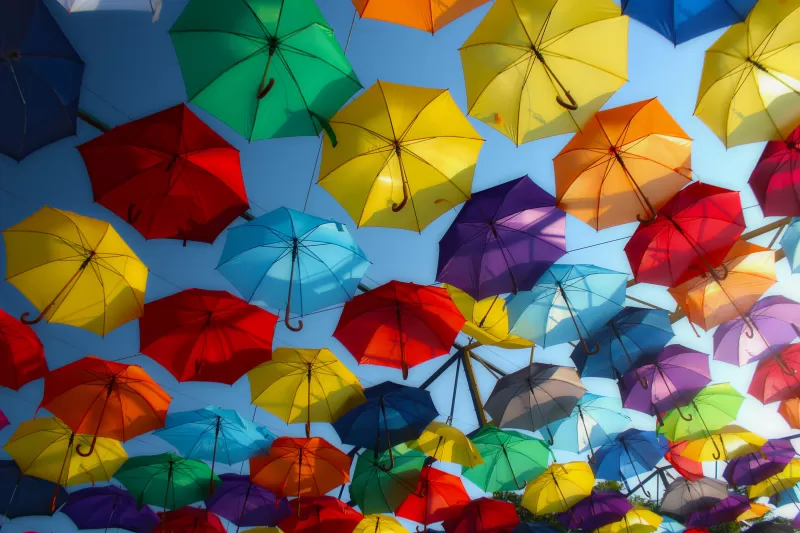 Umbrellas, Colorful, Street decoration, Multicolor, 5K