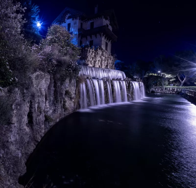 Cascade Gairaut, Gairaut waterfall, Historical landmark, Night, Nice, France