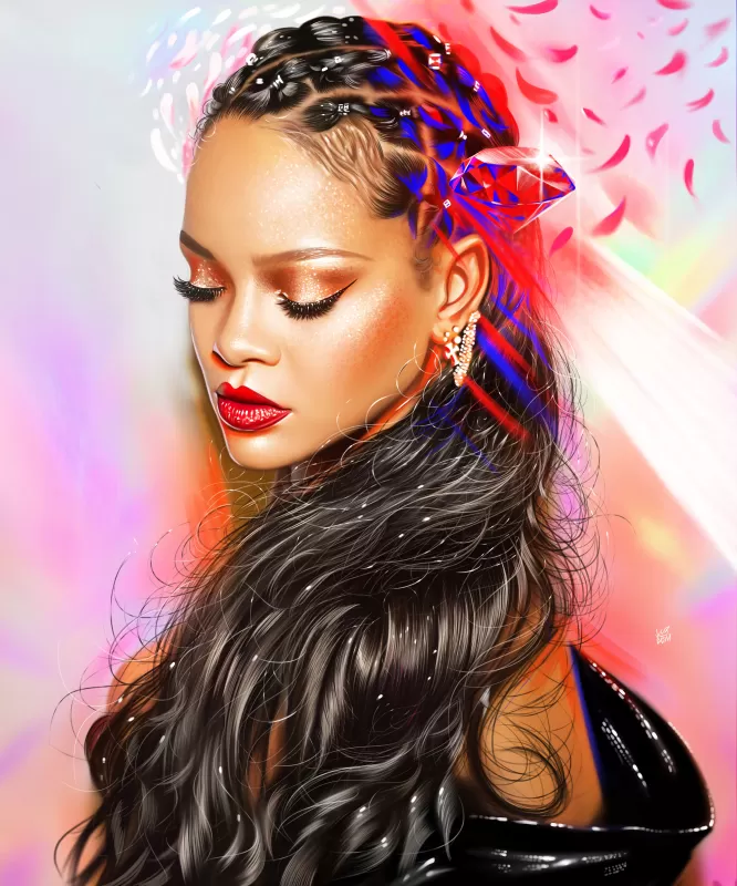 Rihanna iPhone wallpaper, Barbadian singer, Portrait, Paint, Colorful, Vivid, Magical, Illustration