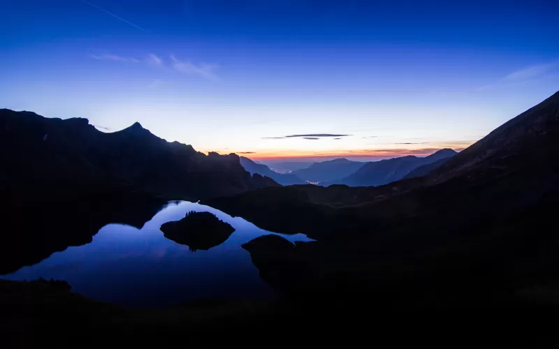 Schrecksee at blue hour, Allgäu Alps, Lake silhouette, 4K wallpaper