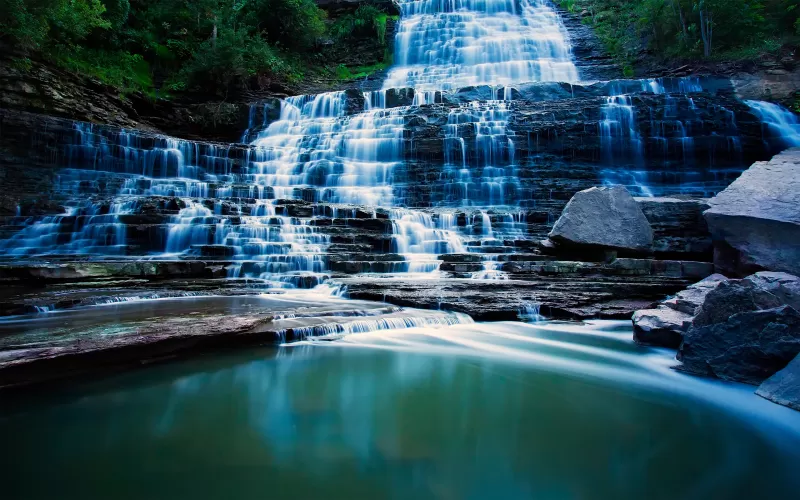 Albion Falls, Hamilton, Ontario, Canada, Waterfalls, Landscape, Long exposure, Water Stream, Forest, Scenery, Rocks