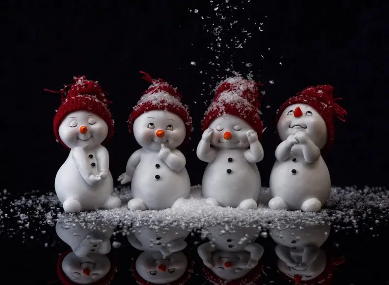 Snowman, Figures, Christmas decoration, Black background, Cute expressions, Cute Christmas