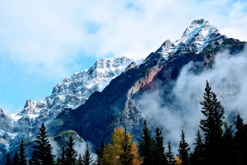 Jasper National Park, Jasper, Canada, Glacier mountains, Snowy Mountains, Cloudy, Mountain range, Mountain Peaks, Foggy, Landscape