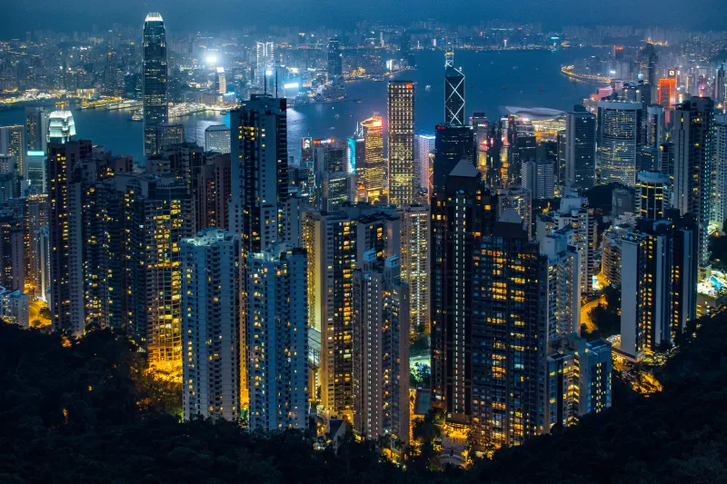 Hong Kong City, Skyline, Cityscape, City lights, Night time, Skyscrapers, Aerial view, High rise building