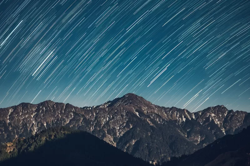 Star trails over mountains, Night sky, Long exposure, 5K wallpaper