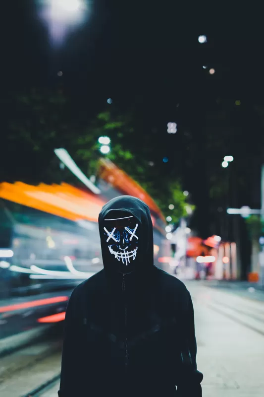 Persons in Mask, Neon Mask, Black Hoodie, Anonymous, 5K