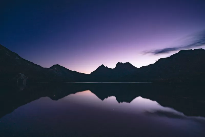 Cradle Mountain, Dove Lake, Twilight reflection, 5K wallpaper