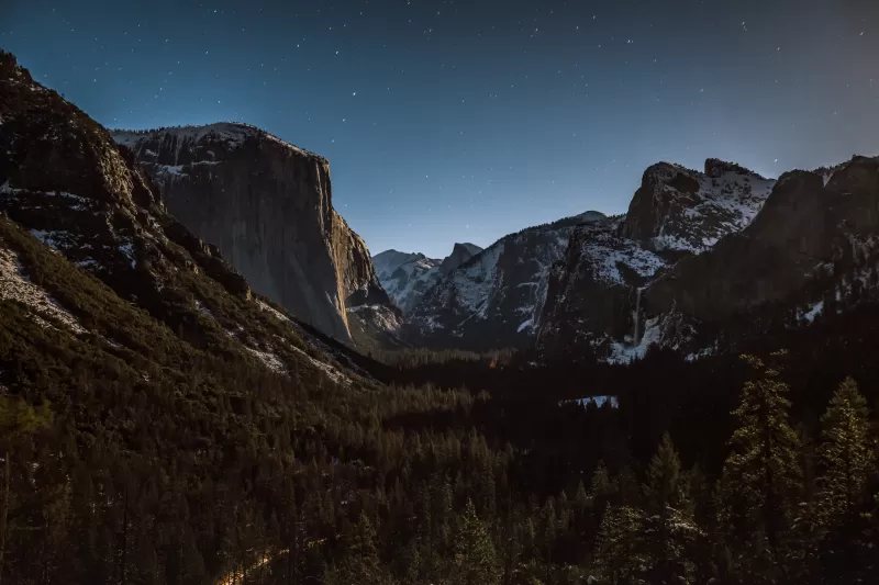 Yosemite Valley at night wallpaper, El Capitan, Starry sky