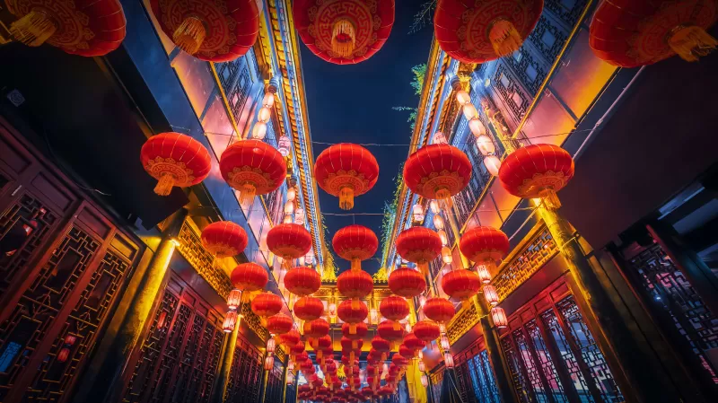 Lantern Festival Chinese New Year, China, Lanterns, Night, 5K background