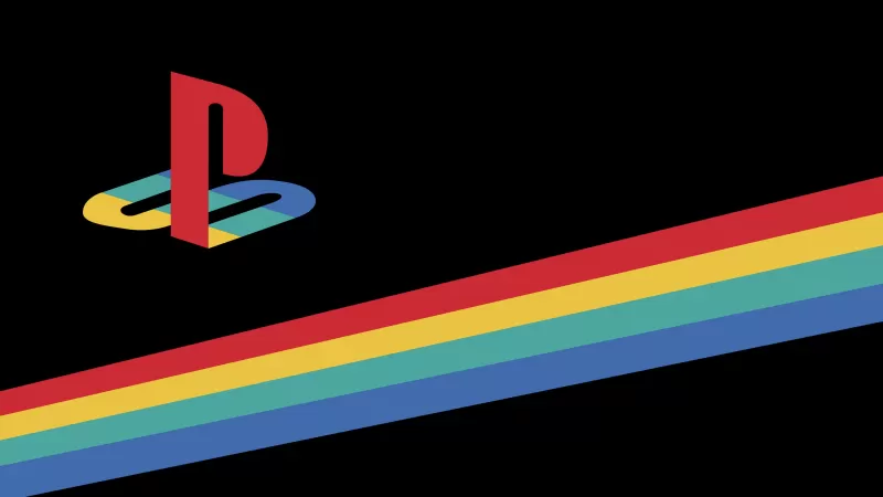 PlayStation, Retro, Logo, AMOLED, Minimal, Colorful, Ribbon, Black background