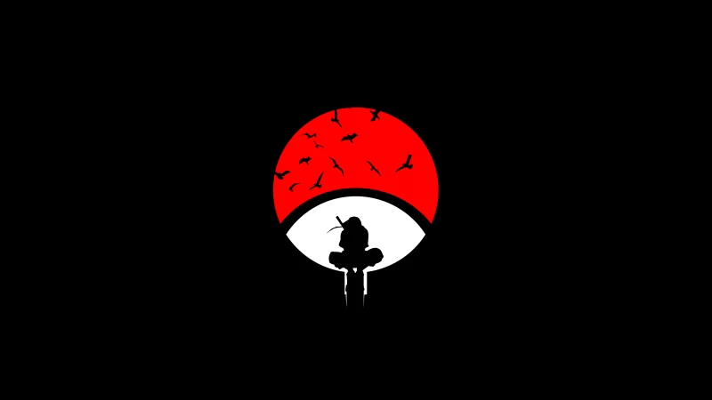 Itachi Uchiha, Naruto, Black background, Minimal art, AMOLED