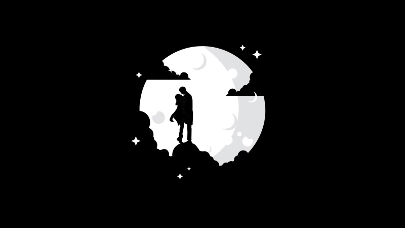 Couple, Silhouette, Moon, Black background, AMOLED