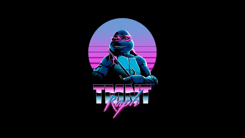 Raphael TMNT, Teenage Mutant Ninja Turtles, AMOLED, Neon, Black background, 5K background