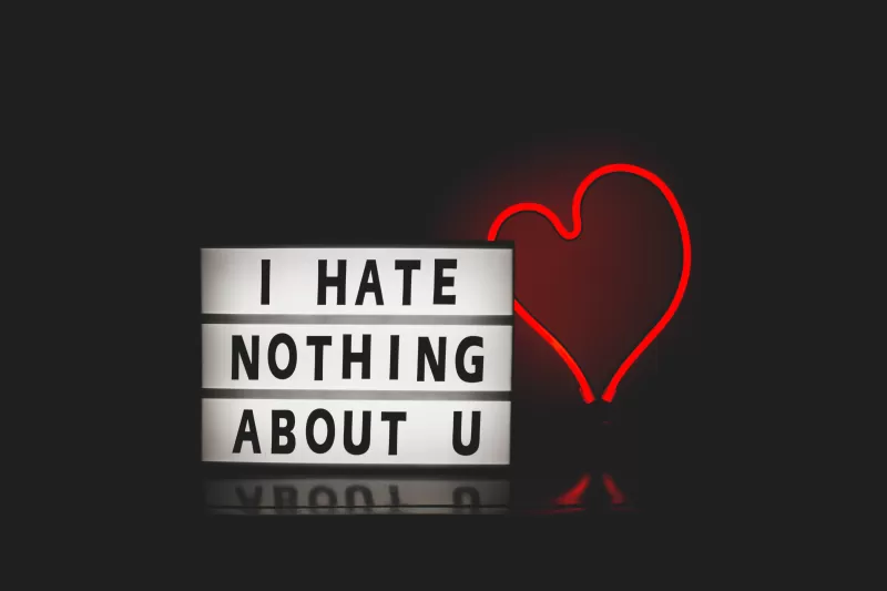 I Hate Nothing About U, Typography, Dark background, Neon, Love heart