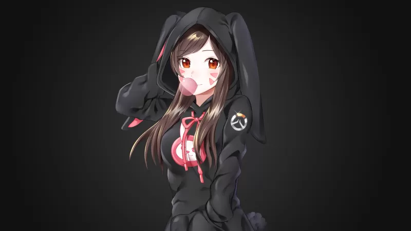 DVa, Anime girl, Overwatch, Dark background